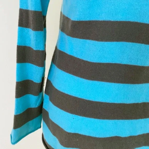 Autumn Cashmere 100% Stripe Beaded Long Sleeve Tunic Sweater Turquoise Gray - Picture 8 of 10
